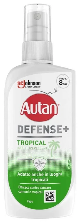 Flacone di Autan Defense Tropical, spray insettorepellente da 100 ml con erogatore vapo